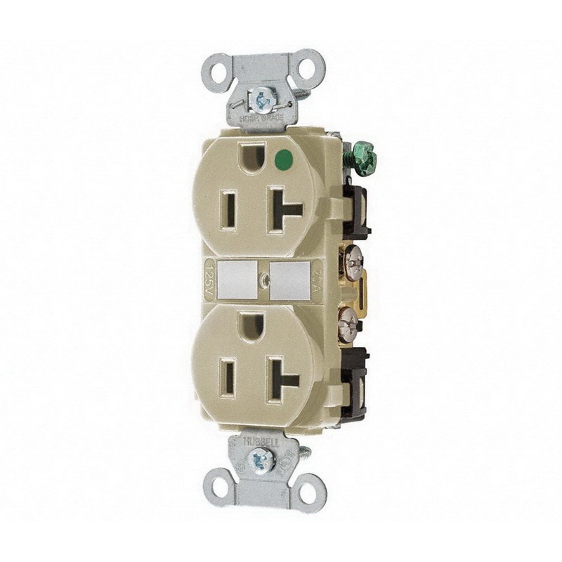 Hubbell Wiring Systems HBL8300ILR HBL Hospital Grade Extra Heavy Duty Illuminated Face Duplex Receptacle Red 3 Wire Grounding 2 Pole 20 Amp 125V 5-20R