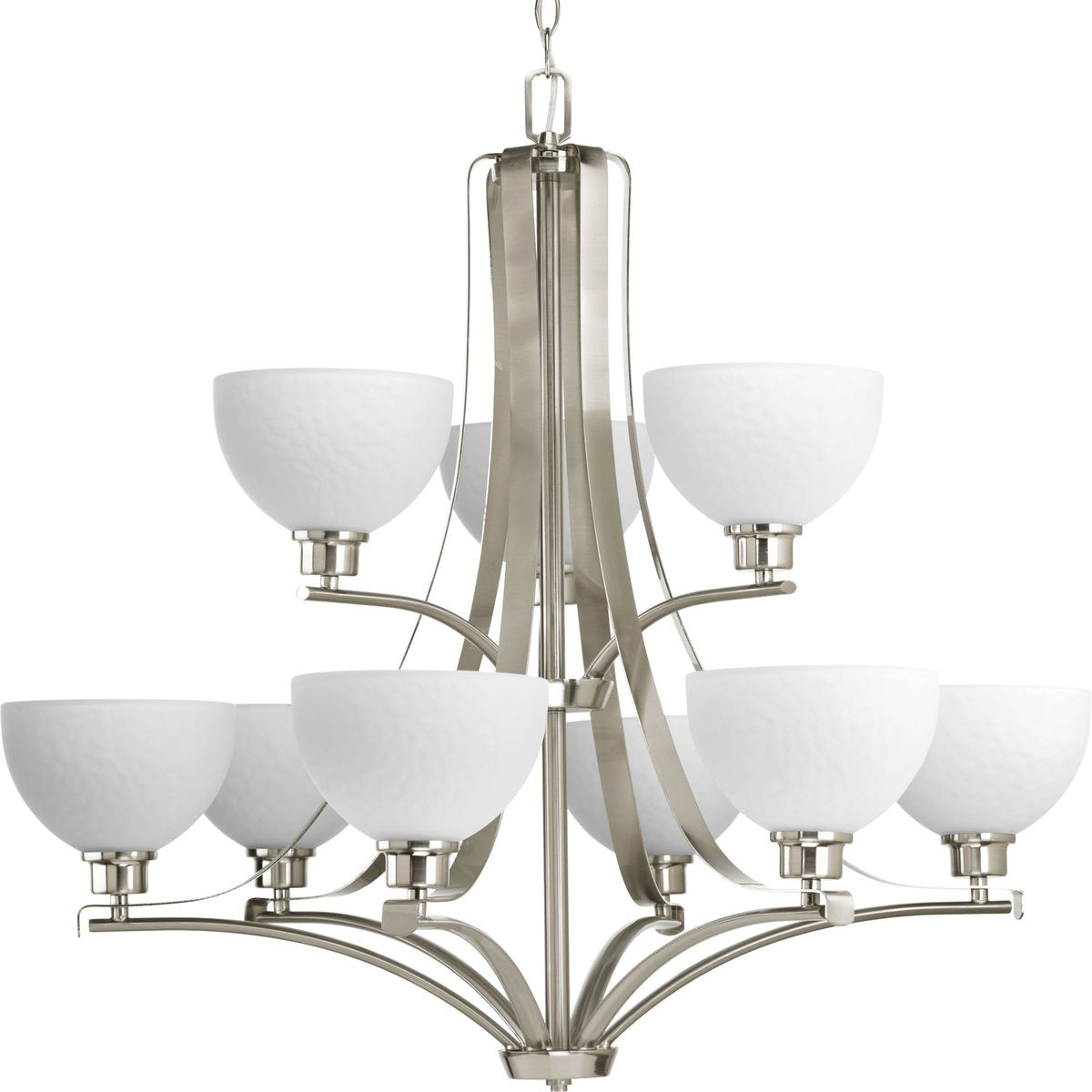 Progress Lighting P4272 09 9 Light Ceiling Mount 2 Tier Chandelier 100 Watt 120 Volt Brushed Nickel Legend