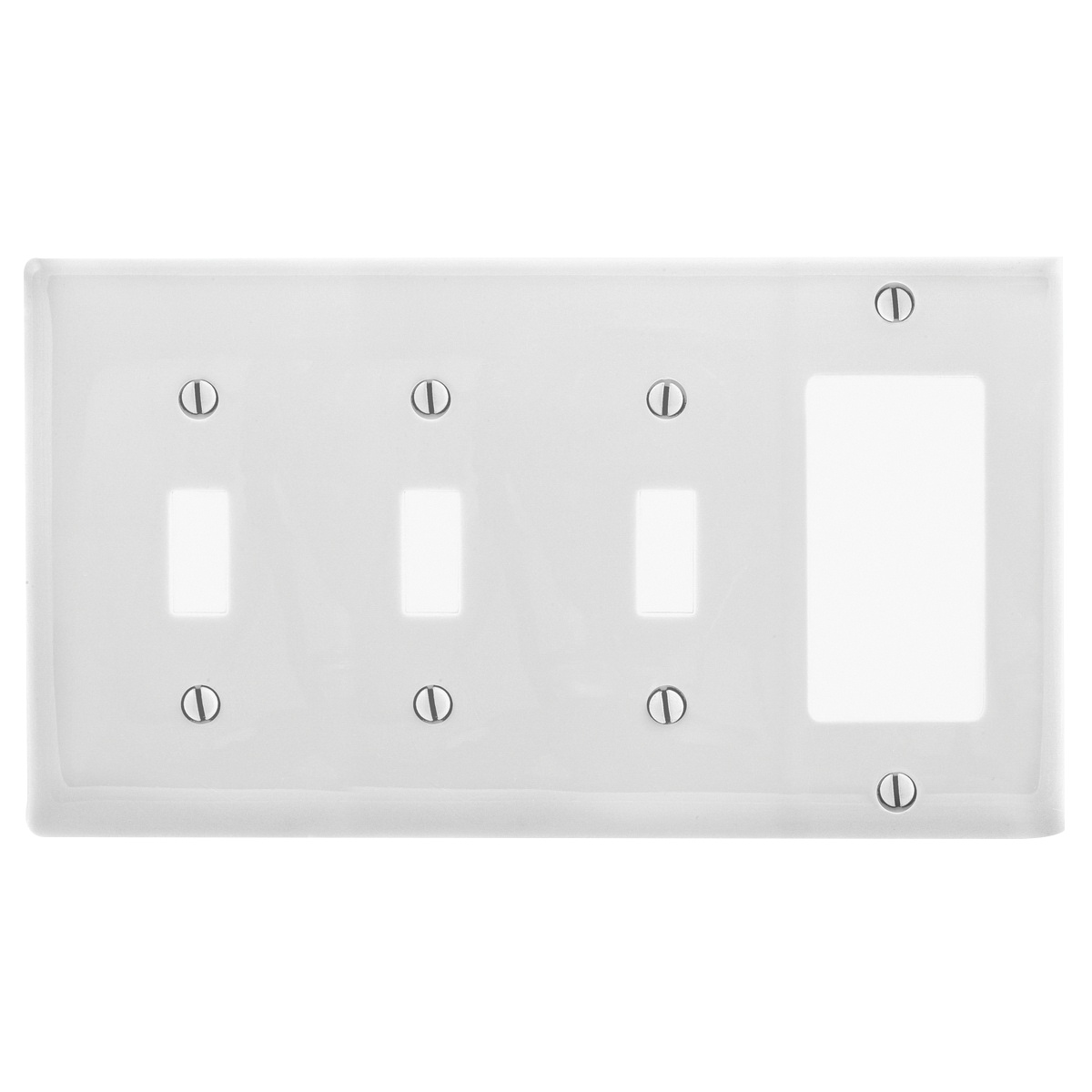 Hubbell Wiring Np326w Nylon Mount Np Series Standard Size 4 Gang Combination Wallplate 3 Toggle Switch 1 Decorator White Kellems