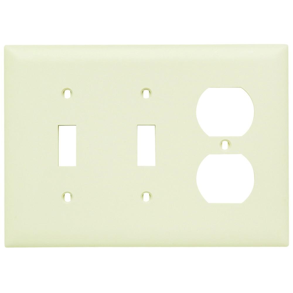 Pass Amp Seymour Tp28 La Nylon Screw Mount Standard Size 3 Gang Combination Opening Plate 1 Duplex Receptacle 2 Toggle Switch Light Almond