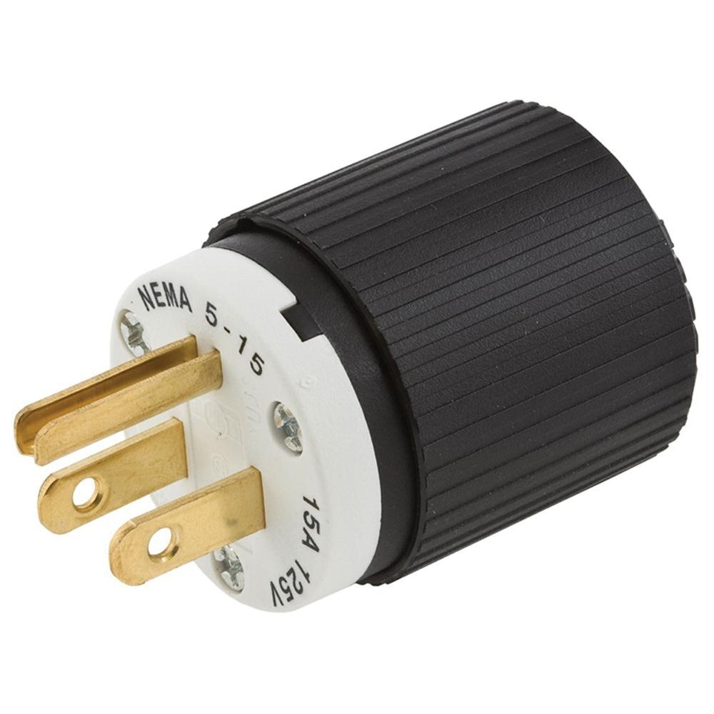Hubbell-wiring 515p 3-wire 2-pole Polarized Plug 125-volt 15-amp Nema 5-15p Black