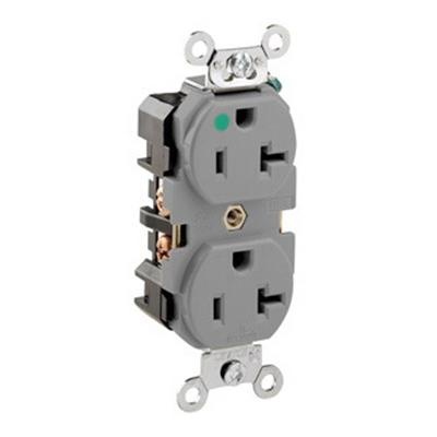 Extra Heavy Duty Hospital Grade Leviton 8300-GY 20 Amp Duplex Receptacle Straight Blade Gray Self Grounding 125 Volt