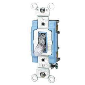 Leviton 1203-PLC 15 Amp Back and Side Wired Clear 120 Volt Toggle Pilot Light Neutral 3-Way AC Quiet Switch Self Grounding Extra Heavy Duty Grade