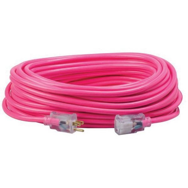 SJTW Extension Cord With Power Indicator 12/3 50ft Pink