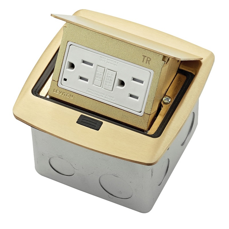 Leviton PFGF1-BR Brass Coated Steel Pre-Wired Pop-Up Floor Box With ...