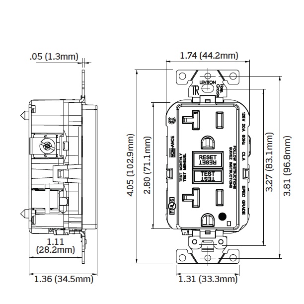 Leviton GFTR2IGG TamperResistant Isolated Ground GFCI Duplex Receptacle 20Amp 125Volt AC