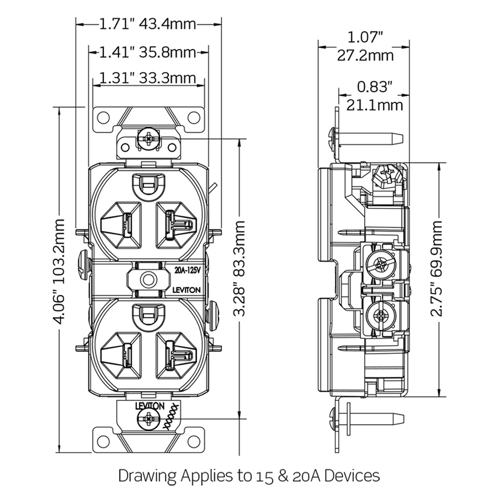 Leviton CR15-T Commercial Grade Heavy-Duty Narrow Body Tamper And ...