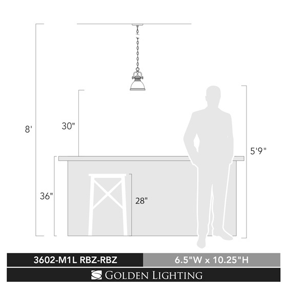 Golden Lighting 3602-M1L RBZ One Light Mini Pendant Bronze