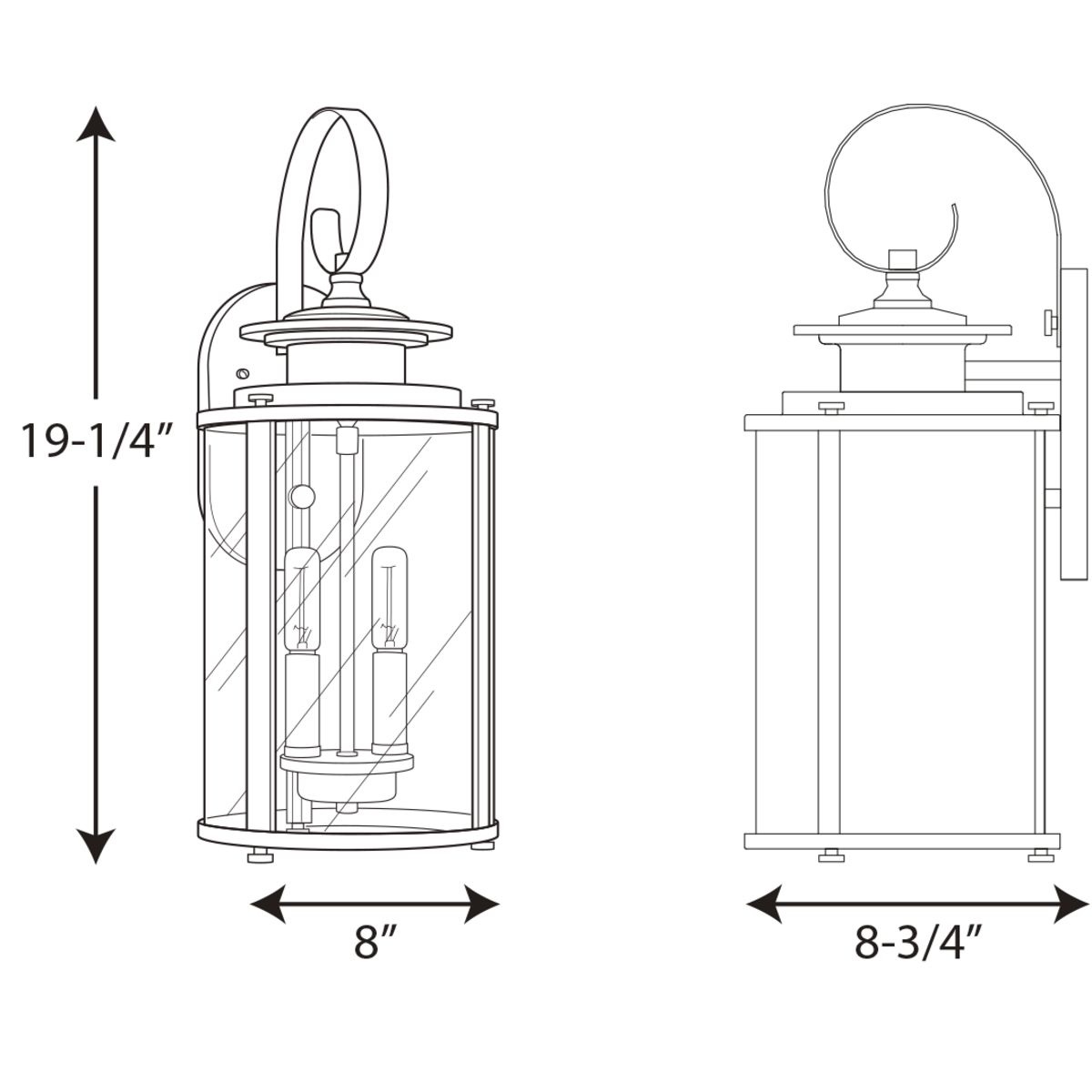 Progress Lighting P560037 031 2 Light Wall Lantern 120 Watt 120 Volt   USESI 753026 Technical Drawings 