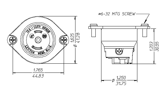 Leviton ML2-PER Industrial Grade Midget Outlet Locking Receptacle 3 ...